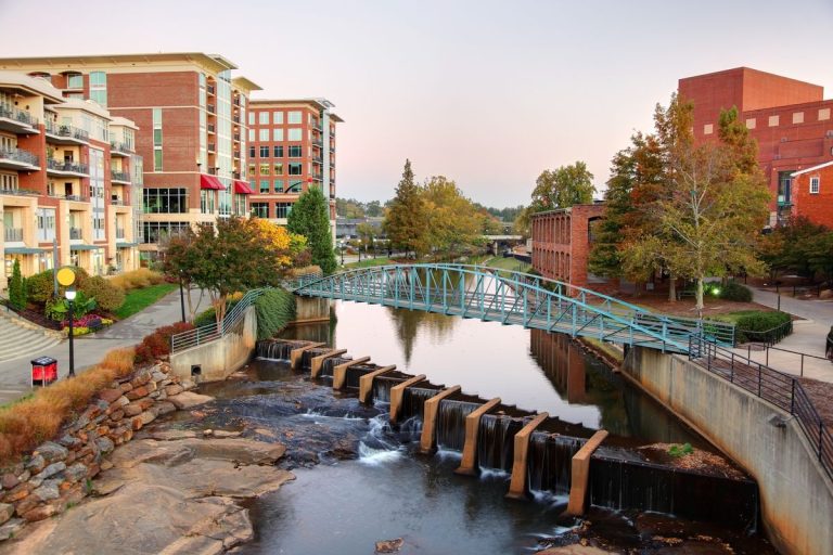 downtown greenville, south carolina bridge overlooking the reedy river and