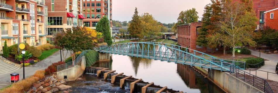 downtown greenville, south carolina bridge overlooking the reedy river and